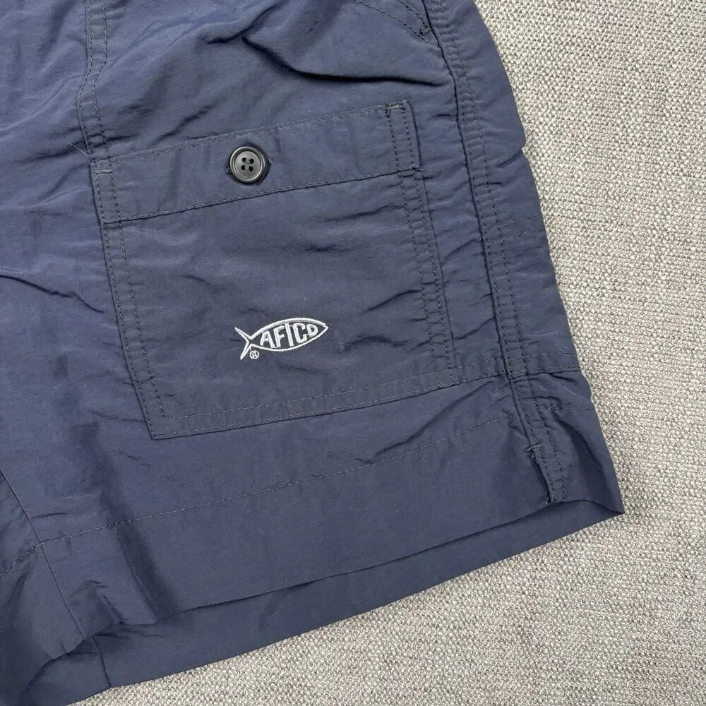AFTCO Fishing Shorts Men's 28 Navy Blue 5.5” Inseam Cargo Pockets Outdoor Nylon